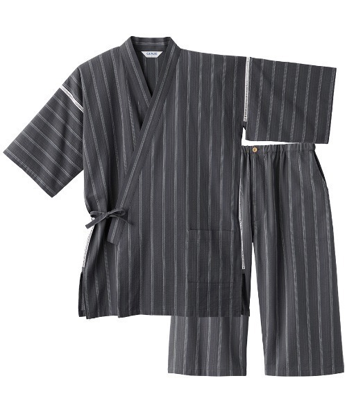 グンゼ(GUNZE) メンズ 甚平 綿100% しじら織り ストライプ柄