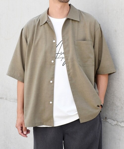 シップス エニィ(SHIPS any) リネン混 リラックスフィット オープンカラー エアリー シャツ