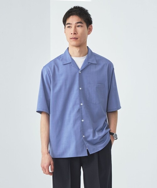 ユナイテッドアローズ グリーンレーベルリラクシング(UNITED ARROWS green label relaxing) シャンブレー ツイル ジャストルーズ オープンカラー 半袖 シャツ