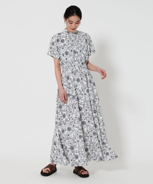 ビューティアンドユース ユナイテッドアローズ(BEAUTY&YOUTH UNITED ARROWS) 日比谷花壇コラボアイテム フラワープリント スタンドカラーワンピース ウォッシャブル