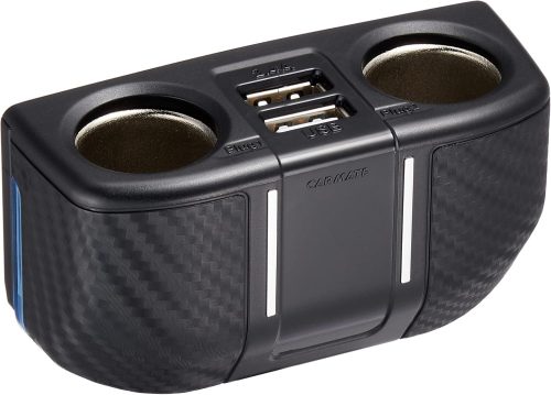 カーメイト(CARMATE) ソケット 2連 フラットコード付 2USB 2.4A カーボン調 DZ322