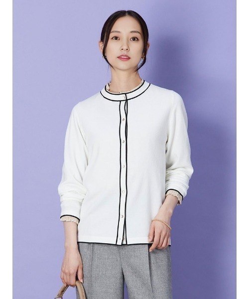 パーフェクトスーツファクトリー(Perfect Suit FActory) ウール混 配色ニットカーディガン