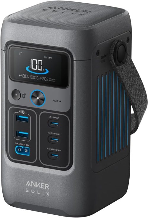 Anker Solix C200 DC Portable Power Station ポータブル電源 192Wh 小型 軽量1.9Kg ストラップ付き 1.7時間満充電 合計最大出力200W USB-C 5ポート(ACポート非搭載) アプリ遠隔操作 リン酸鉄 蓄電池 ポータブルバッテリー キャンプ アウトドア 車中泊 停電対策 防災 (ダークグレー)