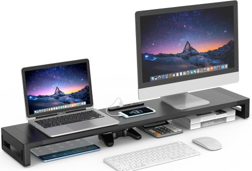 EAYHM USB口/2口コンセント付き デュアルモニター台