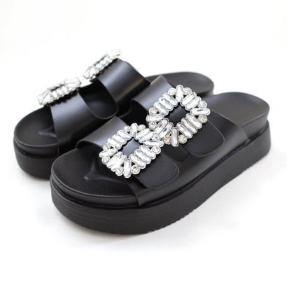 アミアミ(AmiAmi) 厚底ビジューダブルベルトサンダル レディース