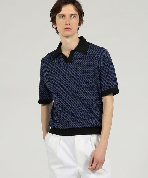 トゥモローランド(TOMORROWLAND) コットンリネンナイロン ジオメトリック ハーフスリーブ プルオーバーニット