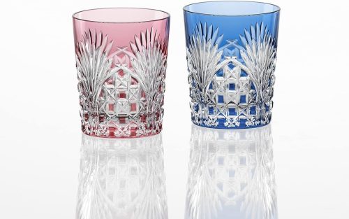 カガミクリスタル(Kagami) 江戸切子 ペアロックグラス 笹っ葉に四角籠目紋 TPS370-2943-AB