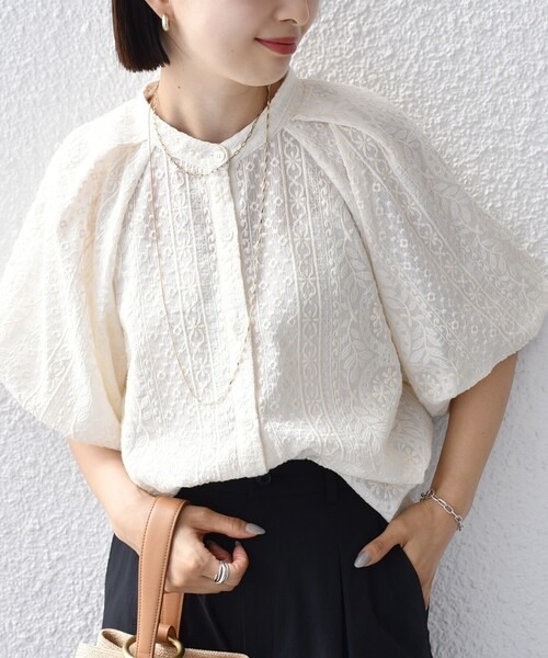 シップス(SHIPS) レース バルーン 袖 ブラウス