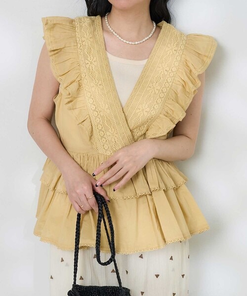 フリークスストア(FREAK'S STORE) インド ノースリーブ レースフリル カシュクールトップス