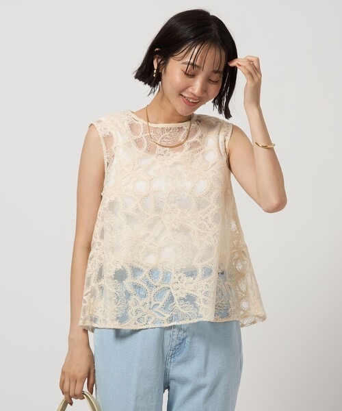 ユナイテッドアローズ グリーンレーベルリラクシング(UNITED ARROWS green label relaxing) レース ノースリーブ ブラウス