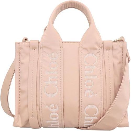 クロエ(Chloe) ウッディ リサイクル ナイロン ロゴ リボン スモール ショルダー トート