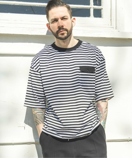 ミスター・オリーブ(MR.OLIVE) SILKET BORDER FLAP POCKET T-SHIRT