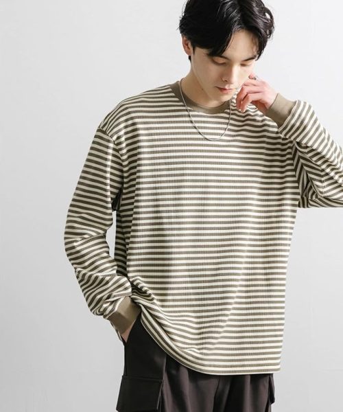 センスオブプレイス(SENSE OF PLACE) ワッフルボーダーロングTシャツ