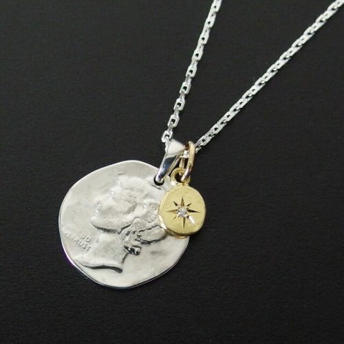 シンパシーオブソウル(SYMPATHY OF SOUL) リバティーヘッドネックレス シルバー w K18イエローゴールドグローリーチャーム