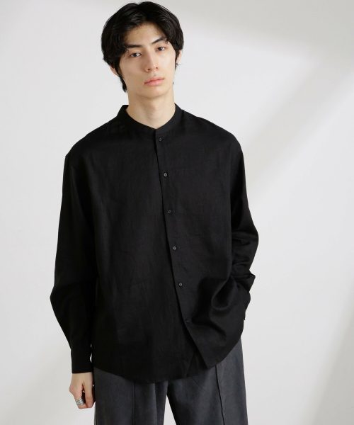 ナノ・ユニバース(NANO universe) アンチスメルリネン バンドカラーシャツ 長袖