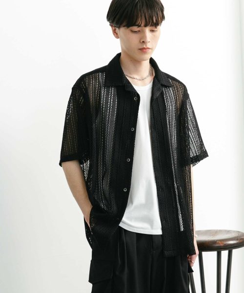 センスオブプレイス(SENSE OF PLACE) アソートレースオープンカラーショートスリーブシャツ