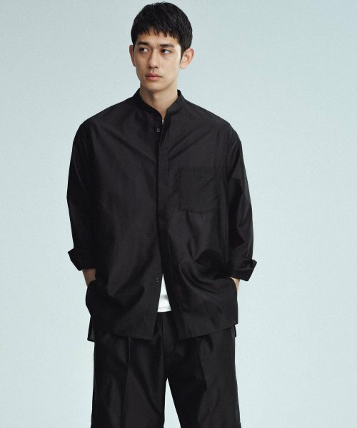 アダムエロペ(ADAM ET ROPE') 超軽量 オーバーサイズ シアー バンドカラーシャツ