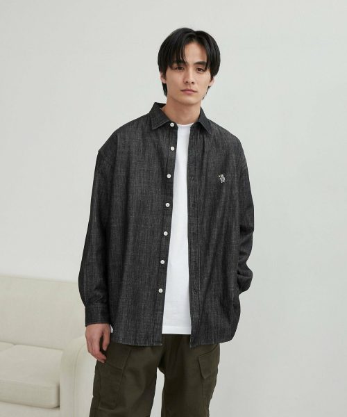 コーエン(coen) ワンポイントベア刺繍デニムシャツ
