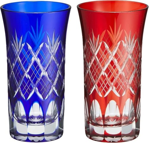 田島硝子 江戸切子 重ね矢来文様・菊底 一口ビール ペア TG04-06-2