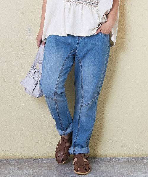 キューブシュガー(CUBE SUGAR) ウエストリブデニムサルエルパンツ