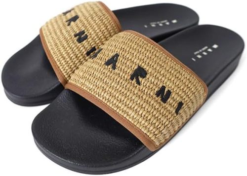 マルニ(MARNI) バラジウム ラフィア調 ラバースライド ロゴ サンダル