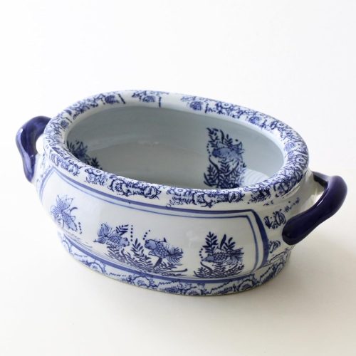 ギギliving 陶器の染付金魚鉢 楕円 swa2114