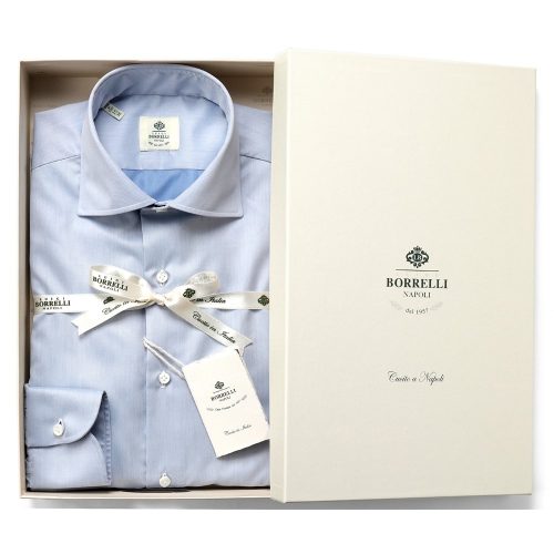 ルイジ・ボレッリ(LUIGI BORRELLI) コットンツイル無地セミワイドカラーシャツ LUCIANO
