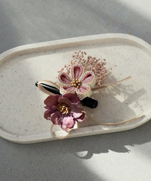 ウタタネ(utatane) 髪飾り クリップ つまみ細工 梅&リボン 日本製
