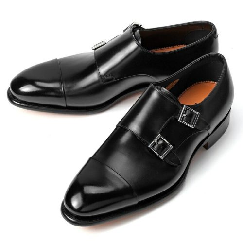 サントーニ(santoni) メンズ アンティーク加工レザー ダブルバックルシューズ