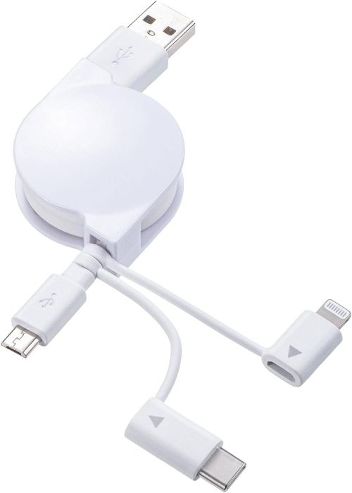 サンワサプライ(SANWA SUPPLY) 3種類のコネクタに対応する巻取りUSBケーブル KB-IPLTM08KW