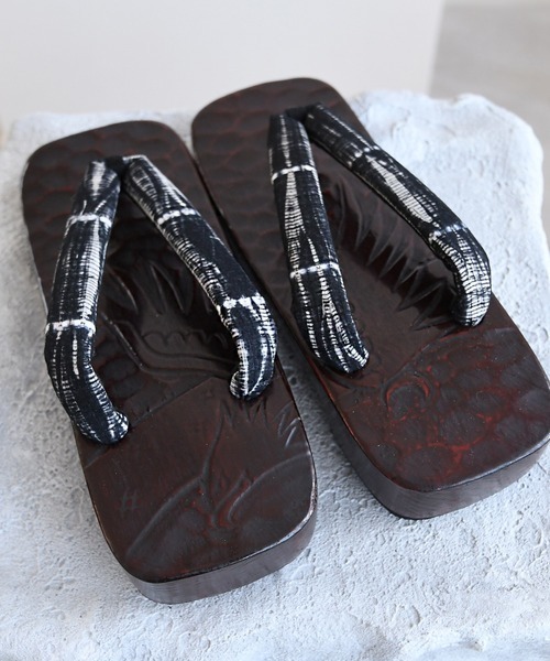 ニコアンティーク 鎌倉彫 メンズ下駄 Lサイズ 鷹