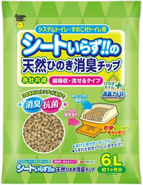 スーパーキャット (Super Cat) シートいらずの天然ひのき消臭チップ ひのきオイルプラス 6L