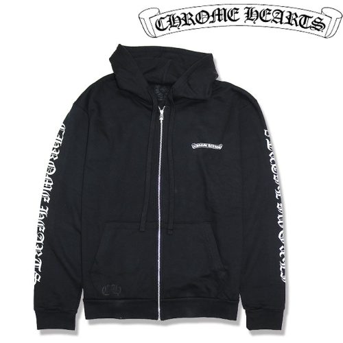 クロムハーツ(CHROME HEARTS) パーカー フーディ ジップアップ スクロールラベル ダガーシルバージップ クラシック ロゴプリント