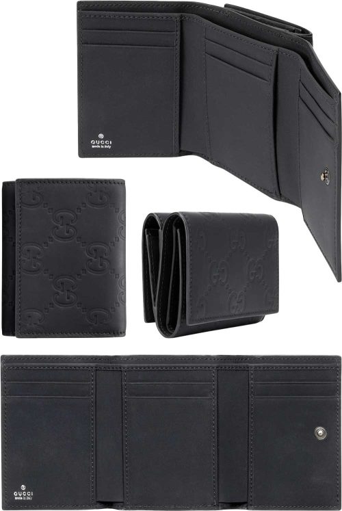 グッチ(GUCCI) ブラック GGラバーエフェクトレザー モアレライニング コンパクトウォレット