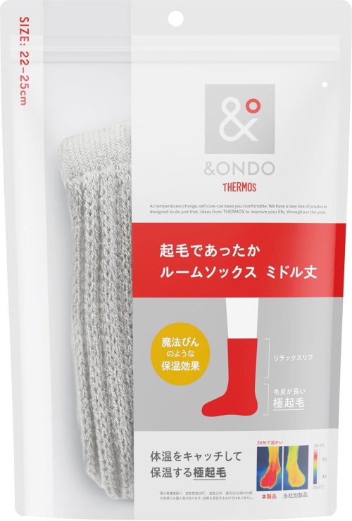 アンドオンド(&ONDO) 起毛であったかルームソックス ミドル丈