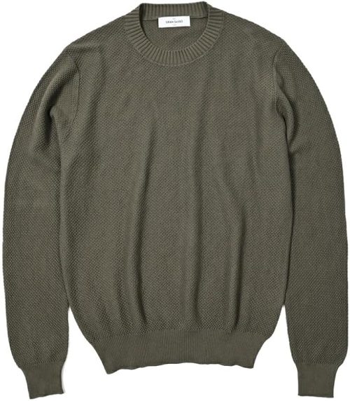 グランサッソ(GRAN SASSO) オーガニックコットン ワッフル サマーニットセーター クルーネック ハイゲージ