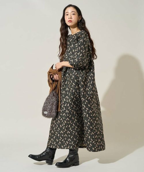 フリークスストア(FREAK'S STORE) クロッケフラワージャガード バックリボン マキシワンピース