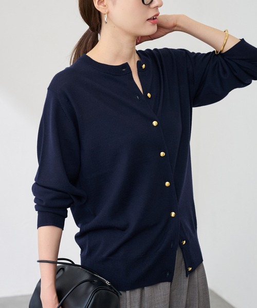 スピック アンド スパン(Spick & Span) FRAMeWORK イタリアヤーン basic クルーカーディガン