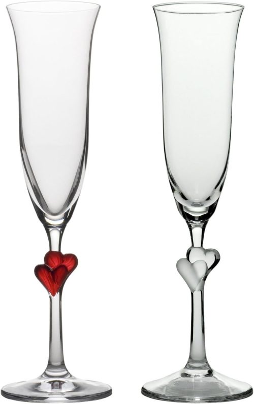 Stolzle シャンパングラス ラムール ハート ペア レッド&サティン