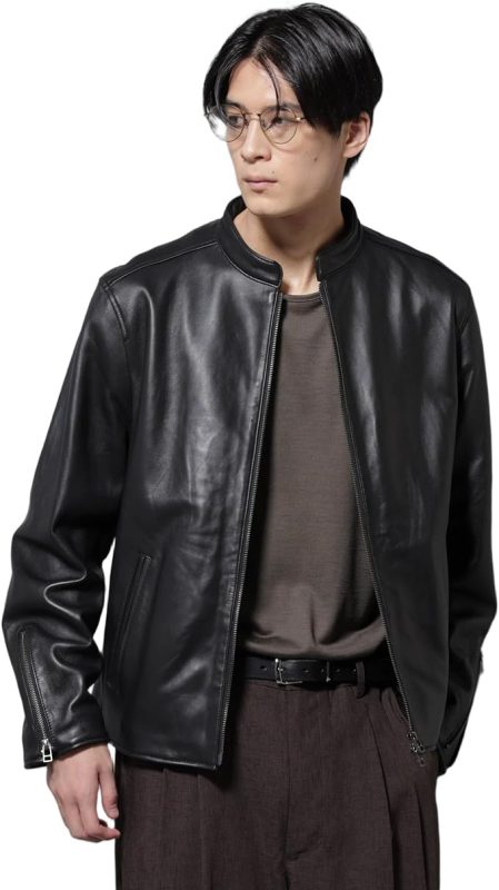 ナノ・ユニバース(NANO universe) バンドカラーレザーシングルライダースジャケット