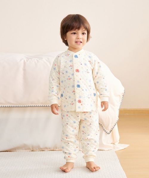 コンビミニ(Combi mini) おなか安心ボタン付きあったかキルト長袖前開きパジャマ 雪だるま