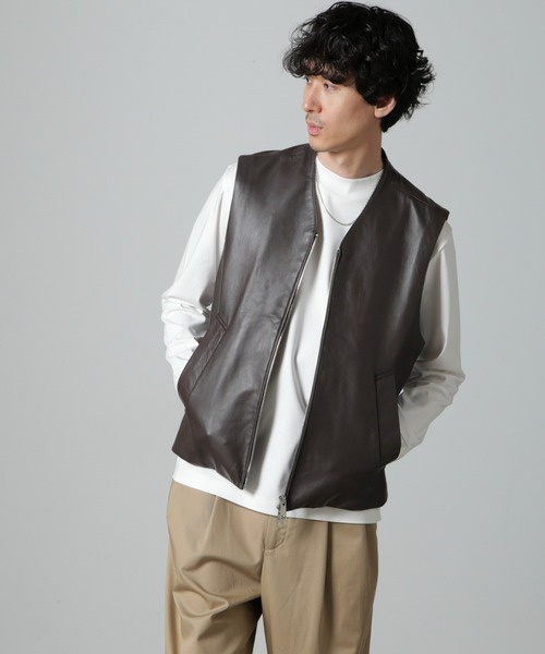 ナノ・ユニバース(nano･universe) Lamb nappa ジップレザージレ