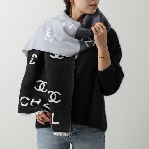 シャネル(CHANEL) レディース カシミヤ ウールブレンド 大判 ストール フリンジ ココマーク CCマーク