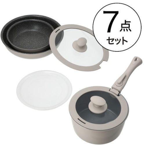 ニトリ(NITORI) IH・ガス火 取っ手がとれる鍋・フライパン 7点セット TORERU DH359