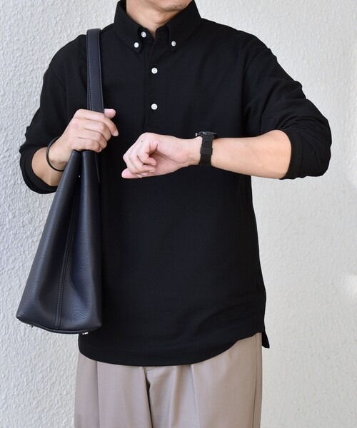 シップスエニィ(SHIPS any) マルチファンクション 鹿の子 ロングスリーブ ポロシャツ