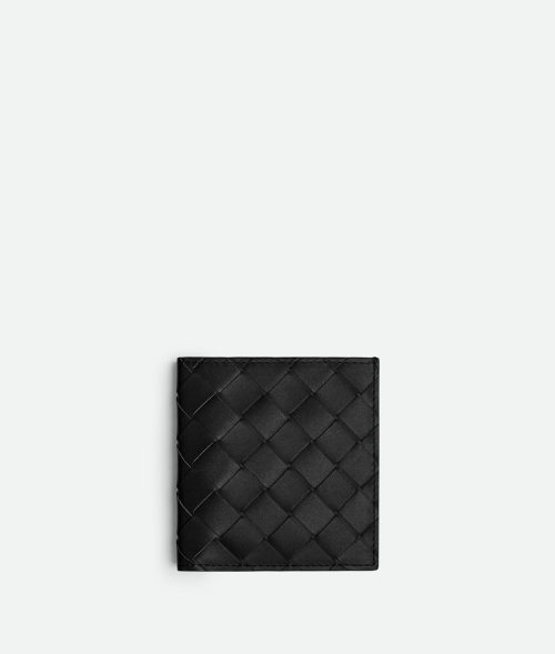 ボッテガ・ヴェネタ(BOTTEGA VENETA) ブラックイントレチャート スリム 二つ折りウォレット