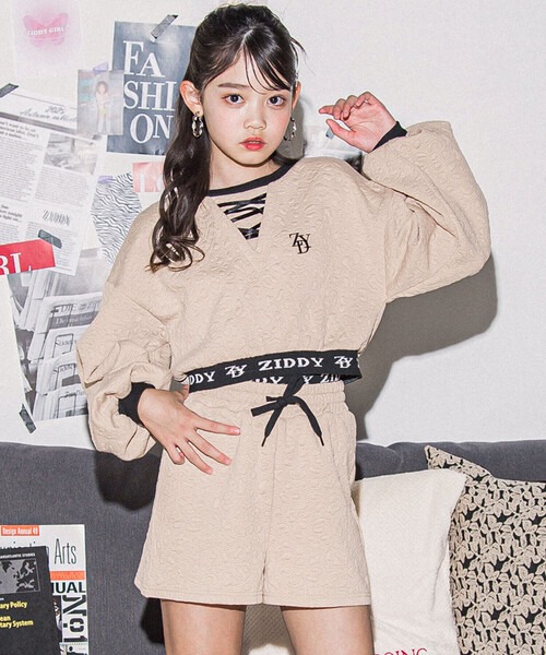 ジディー(ZIDDY) 膨れジャガードトレーナー＆ショートパンツセット