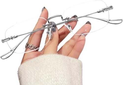 88flix クリアメガネ フチなし ブルーライトカット スクエア レンズ リムレス