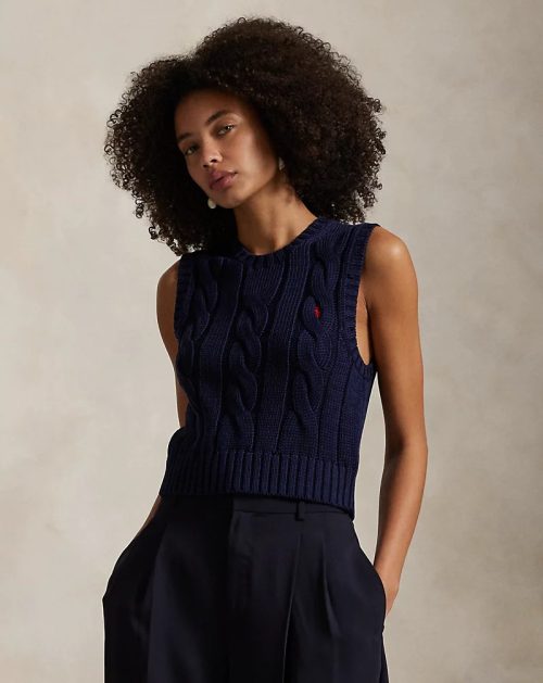 ポロラルフローレン(Polo Ralph Lauren) ケーブルニット コットン クロップド ベスト