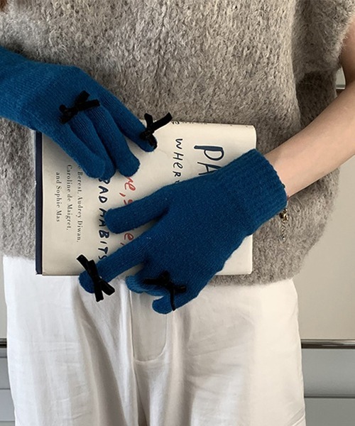 Jasmine Grandiflorum リボンリブニット手袋